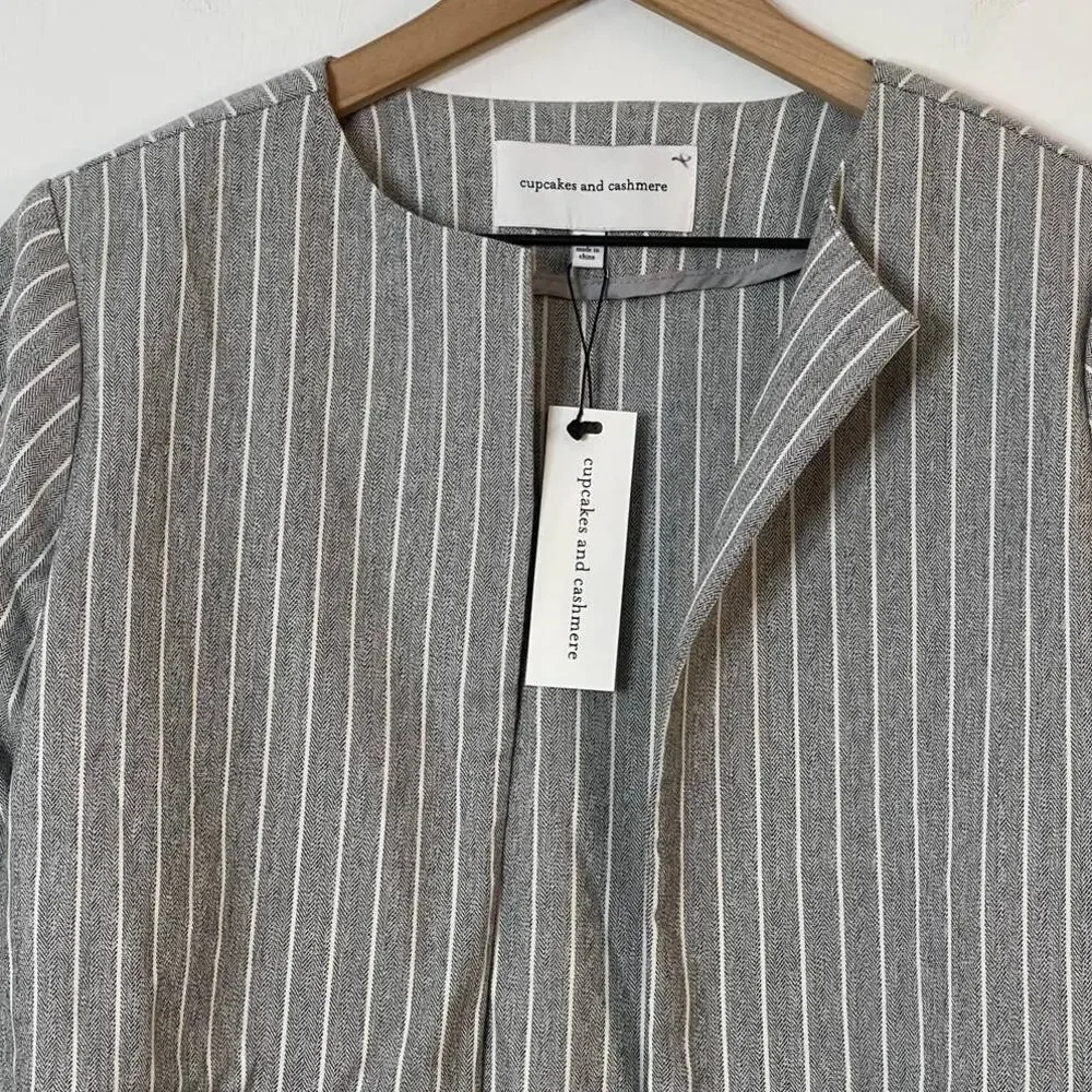 Cupcakes & Cashmere Gray and White Pinstripe Bell Sleeve Open Blazer Size XS NWT
